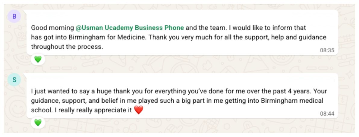 WhatsApp (parent + student) sharing Reza M.’s results