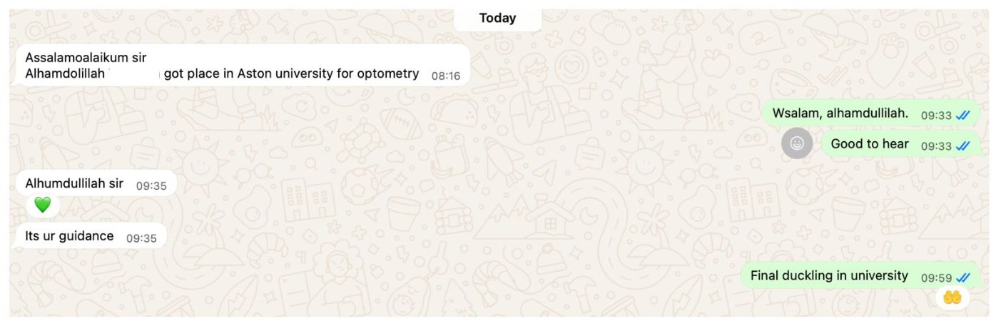 WhatsApp (parent) sharing Petra L.’s results