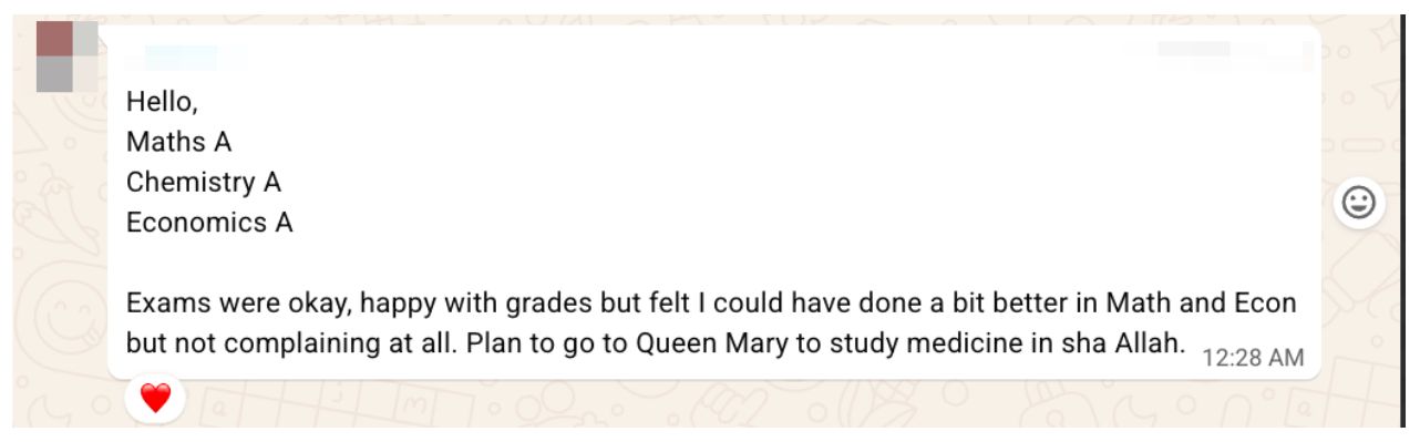 WhatsApp (student) sharing Omid R.’s results