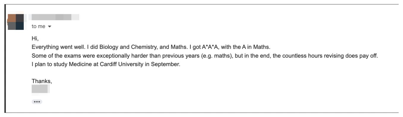 Email (student) sharing Leyla T.’s results