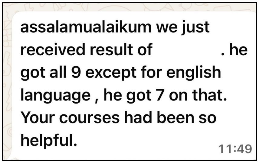 WhatsApp (parent) sharing Amina B.’s results
