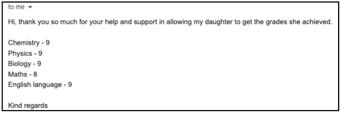 Email (parent) sharing Omar D.’s results