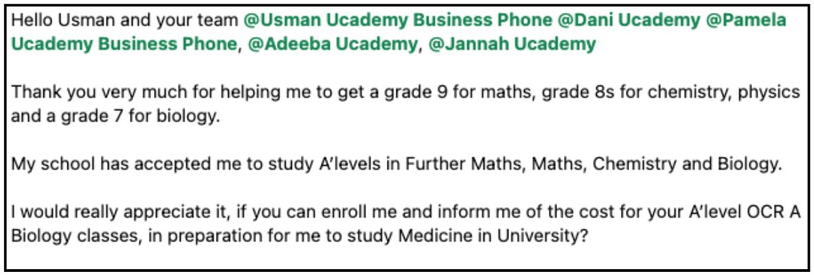 Email (student) sharing Tariq N.’s results