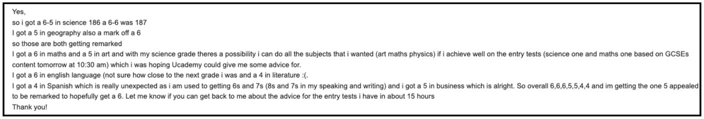 Email (student) sharing Faris O.’s results