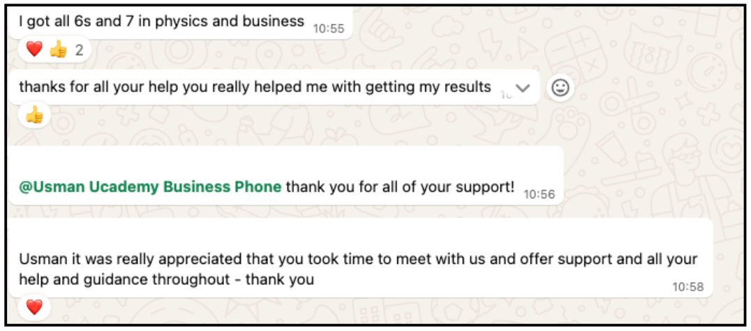 WhatsApp (student) sharing Yara D.’s results