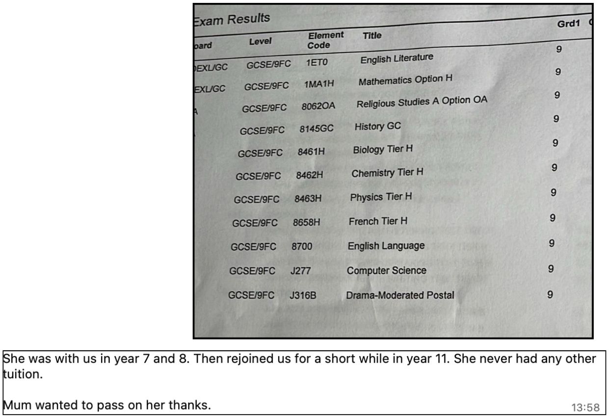 Results slip + WhatsApp sharing Sami R.’s results