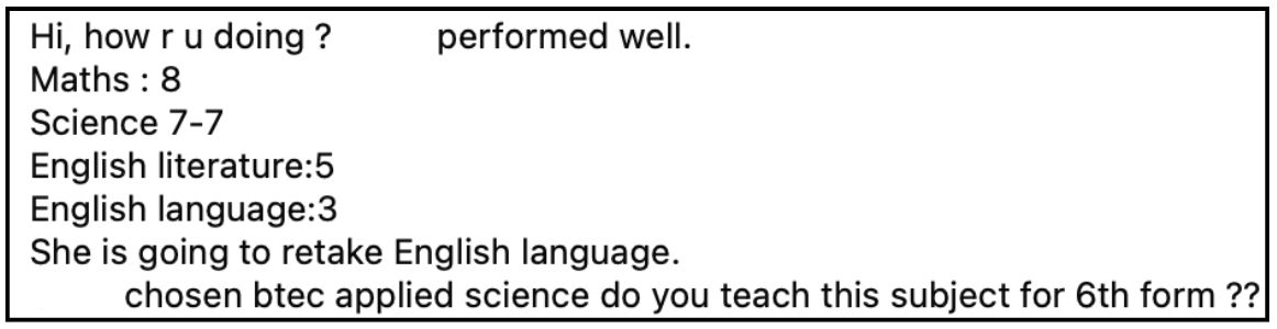 WhatsApp (parent) sharing Lina Q.’s results