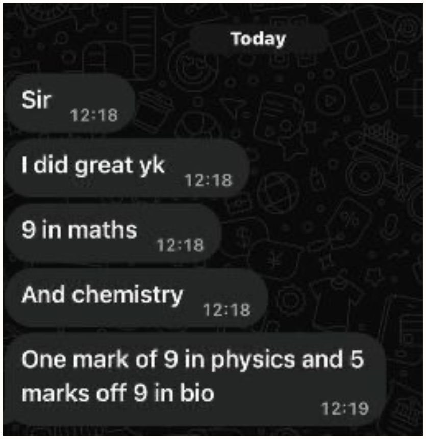 WhatsApp (student) sharing Zayn C.’s results