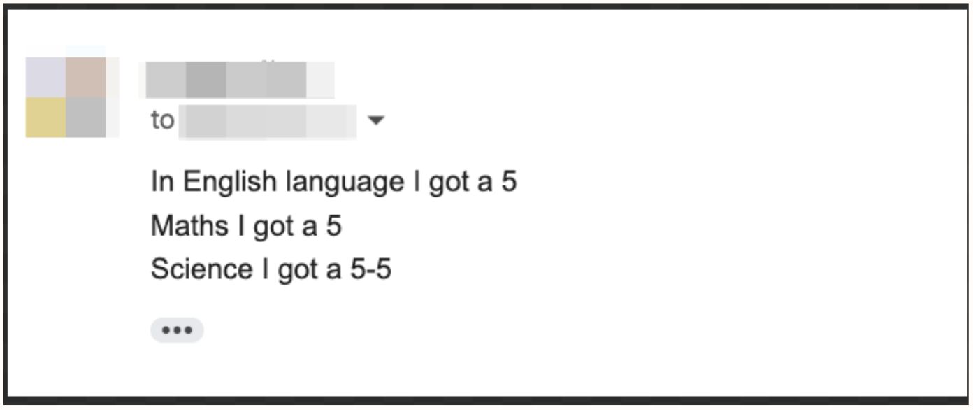 WhatsApp (student) sharing Idil Z.’s results