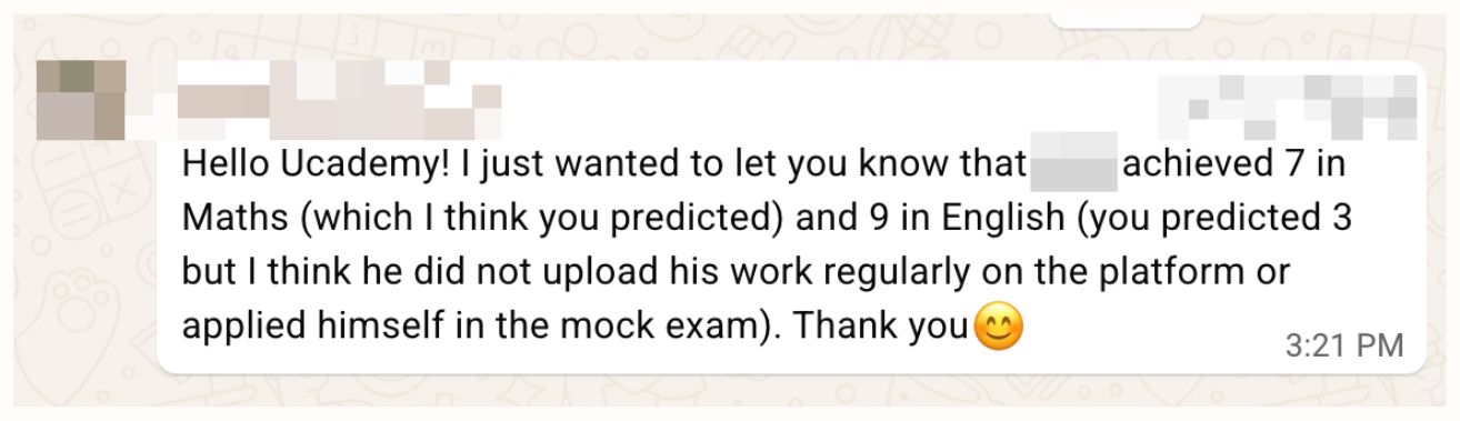 WhatsApp (parent) sharing Nesrin K.’s results