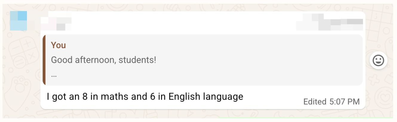 WhatsApp (student) sharing Melis N.’s results