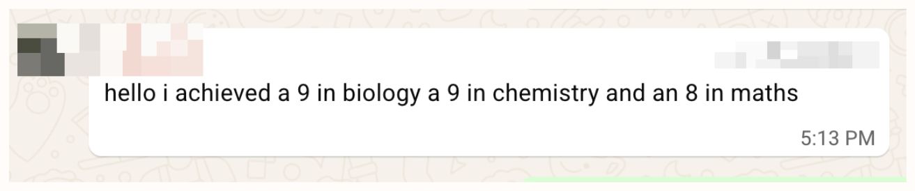 WhatsApp (student) sharing Yasin F.’s results