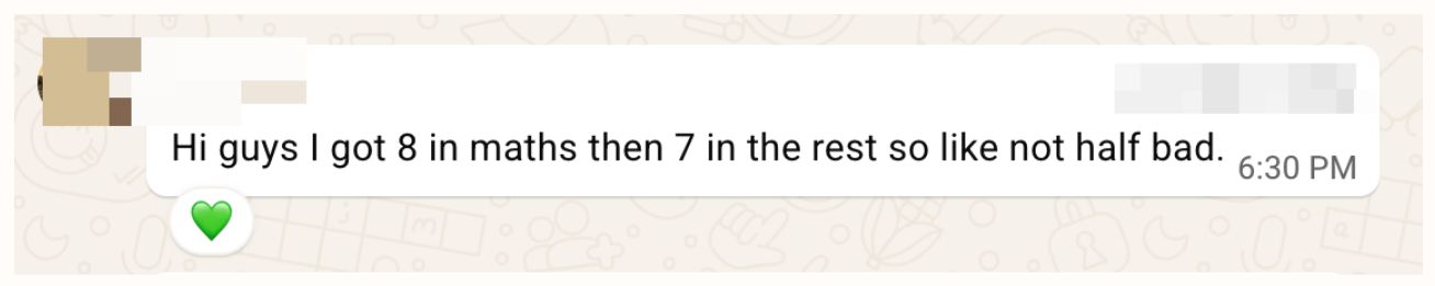 WhatsApp (student) sharing Hind E.’s results