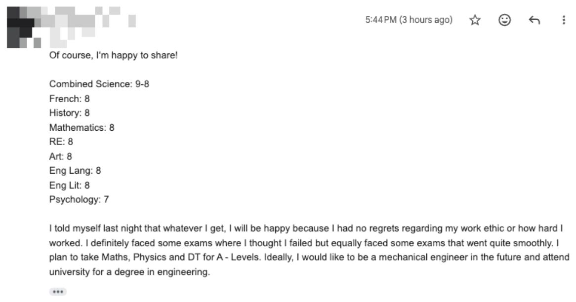 Email (student) sharing Adil J.’s results