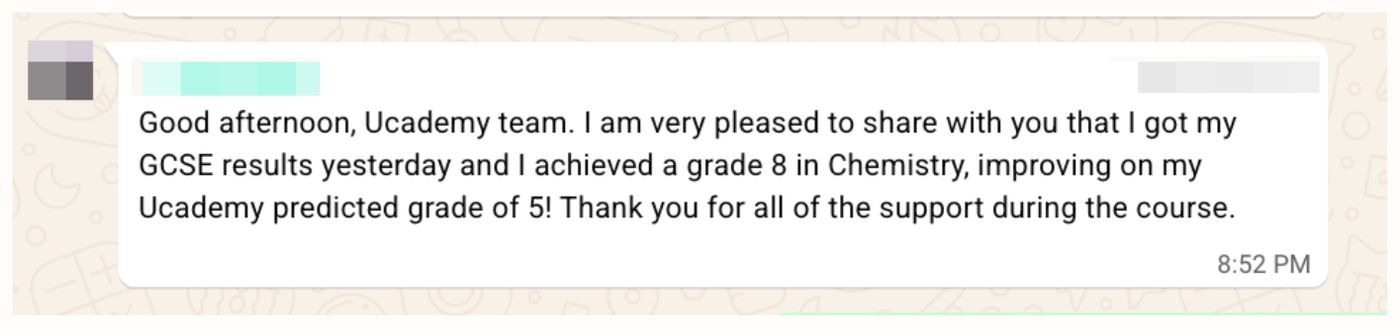 WhatsApp (student) sharing Rukiye B.’s results