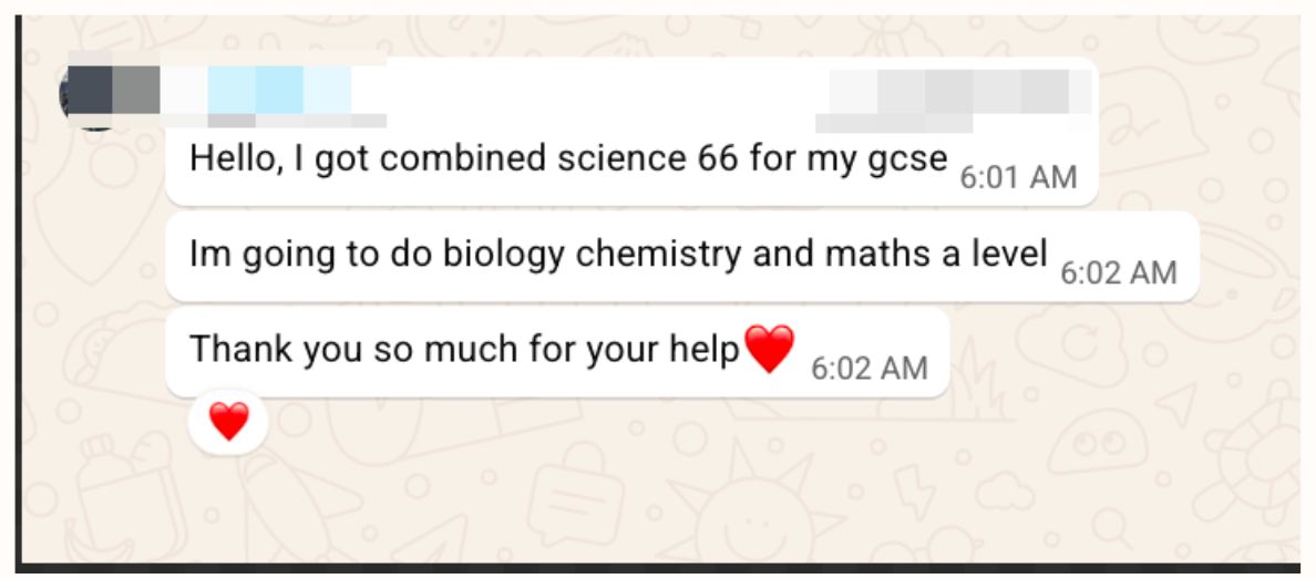 WhatsApp (student) sharing Ilyas M.’s results